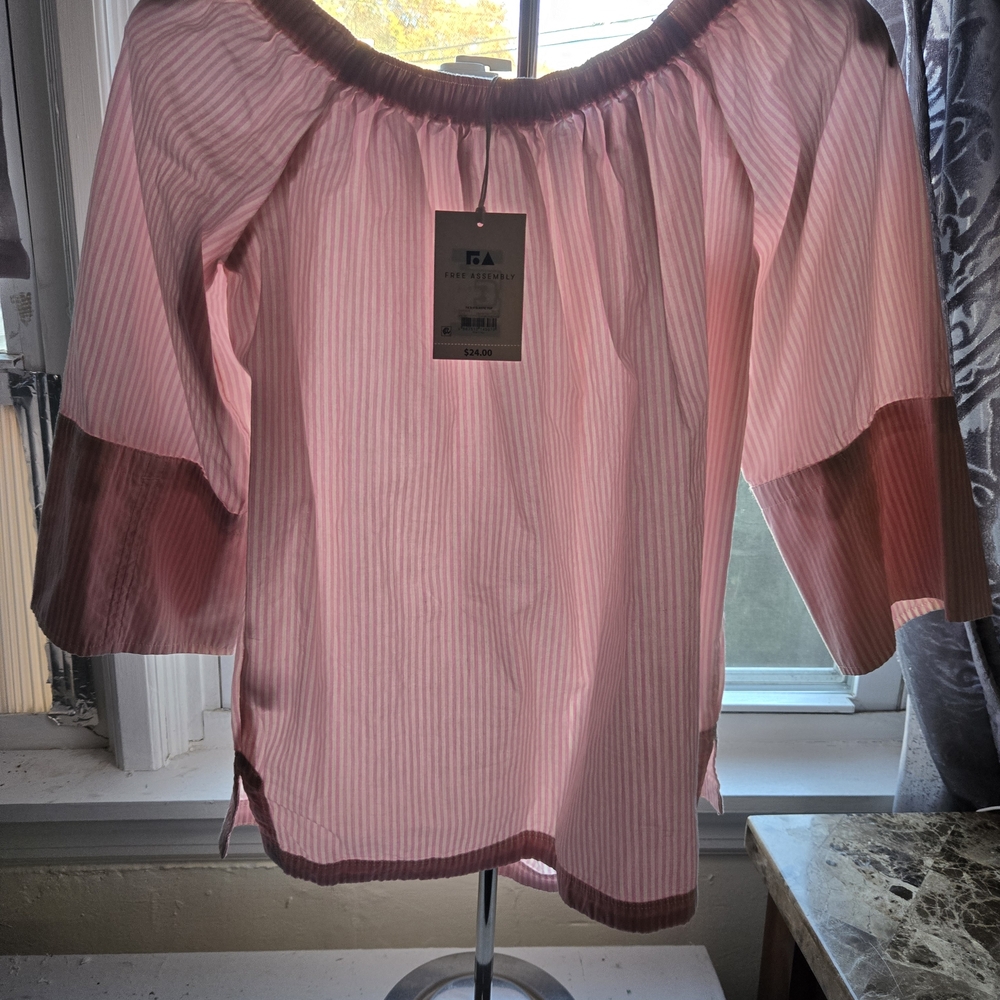 F&F Women's Pink Striped Off-Shoulder Blouse